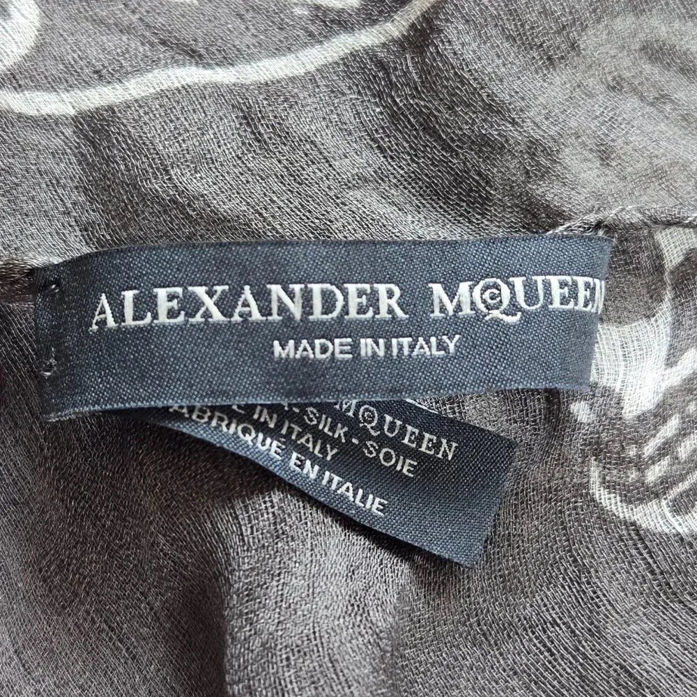Alexander McQueen Silk Skull Scarf Dark Grey